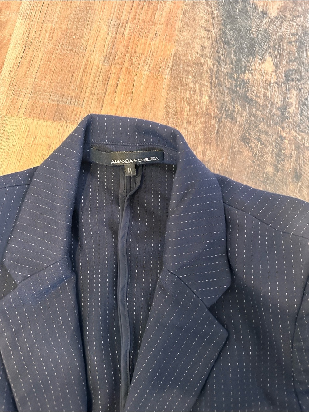 Amanda +chelsea ponte knit Navy Pinstripe Pant & Blazer Set jacket M pants 8 - Picture 4 of 10
